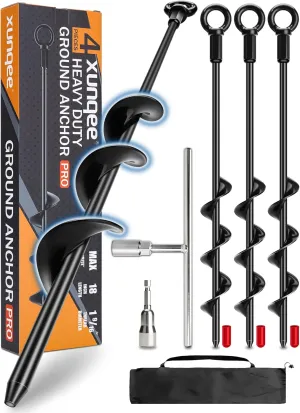 18 Inch Ground Anchors with Power Nut Driver Drill Bit,Ground Anchors Screw in,Trampoline Anchors High Wind Heavy Duty for Tent,Swing Sets,Securing Animals,Sheds,Carports