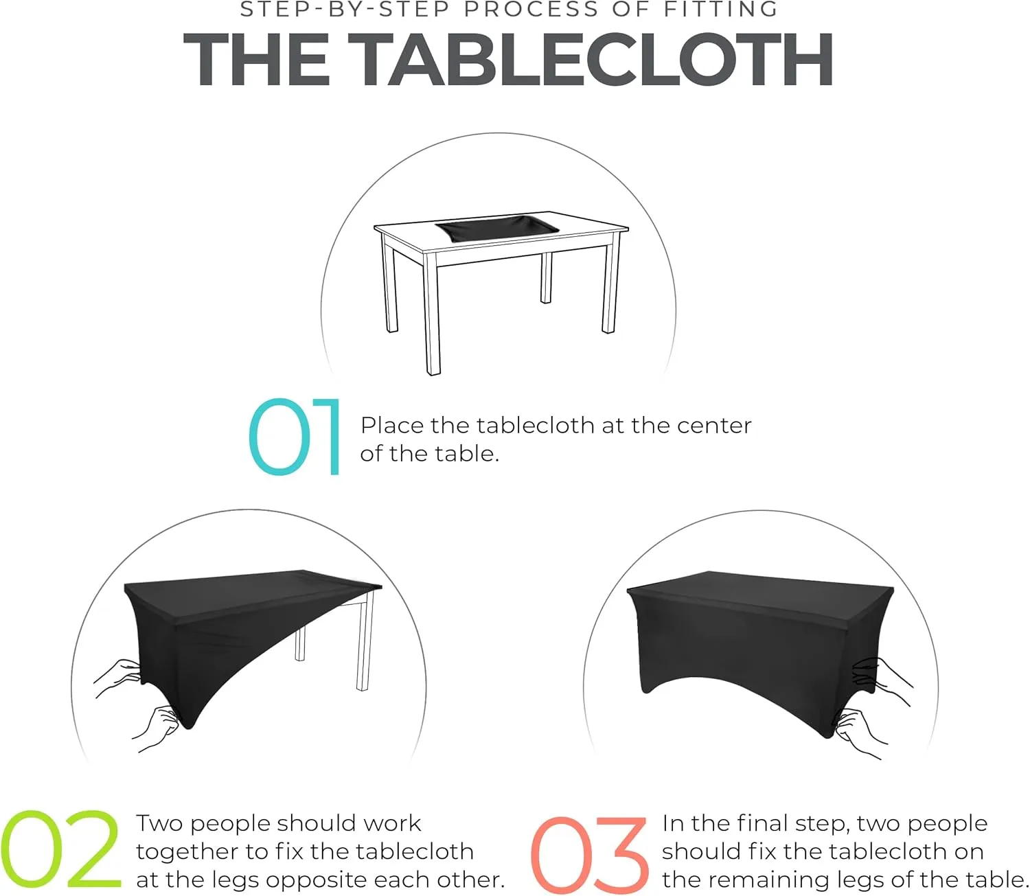 1PCS Fitted Tablecloth Black Table Clothes for 8 Foot Rectangle Table Bed Table Cover, Stretch Wrinkle Free Table Covers for Party,Events, Wedding, Birthday, Banquet, Vendor (Black)