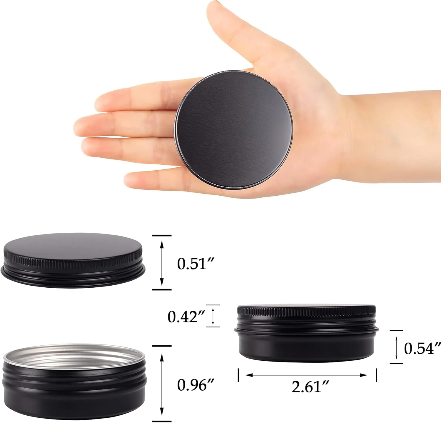 2 oz / 60ml Screw Top Aluminum Tin Jar with Screw Lid and Blank Labels - Pack of 23 (Black)
