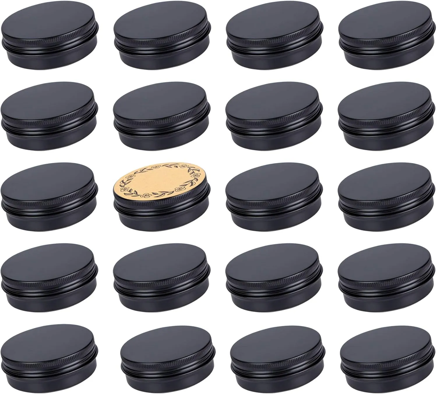 2 oz / 60ml Screw Top Aluminum Tin Jar with Screw Lid and Blank Labels - Pack of 23 (Black)