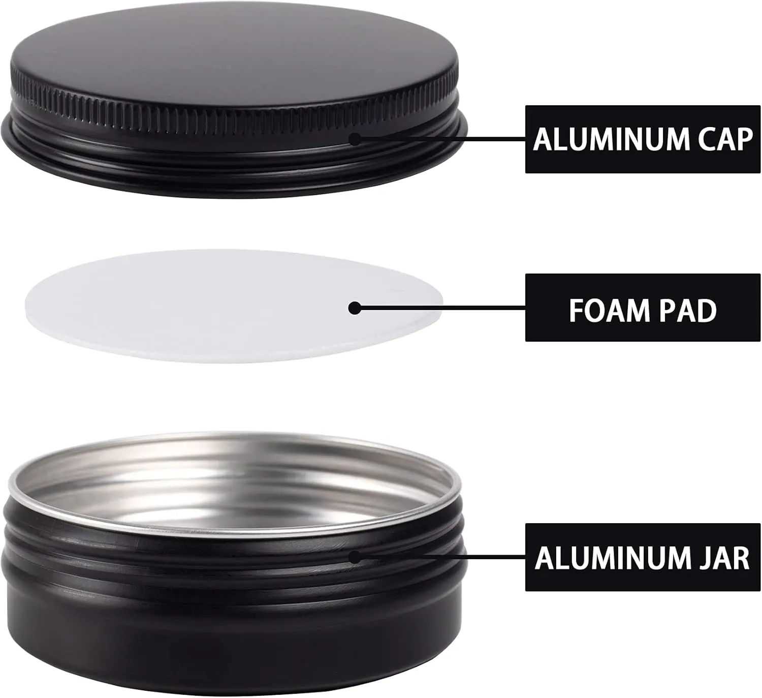 2 oz / 60ml Screw Top Aluminum Tin Jar with Screw Lid and Blank Labels - Pack of 23 (Black)