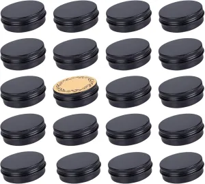 2 oz / 60ml Screw Top Aluminum Tin Jar with Screw Lid and Blank Labels - Pack of 23 (Black)