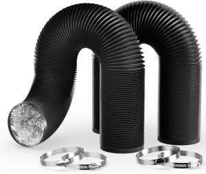 2-Pack 4" Non-Insulated Flex Air Aluminum Ducting 25 Ft Heavy-Duty Three Layer Protection Vent Hose for HVAC Ventilation, 4 Clamps Included