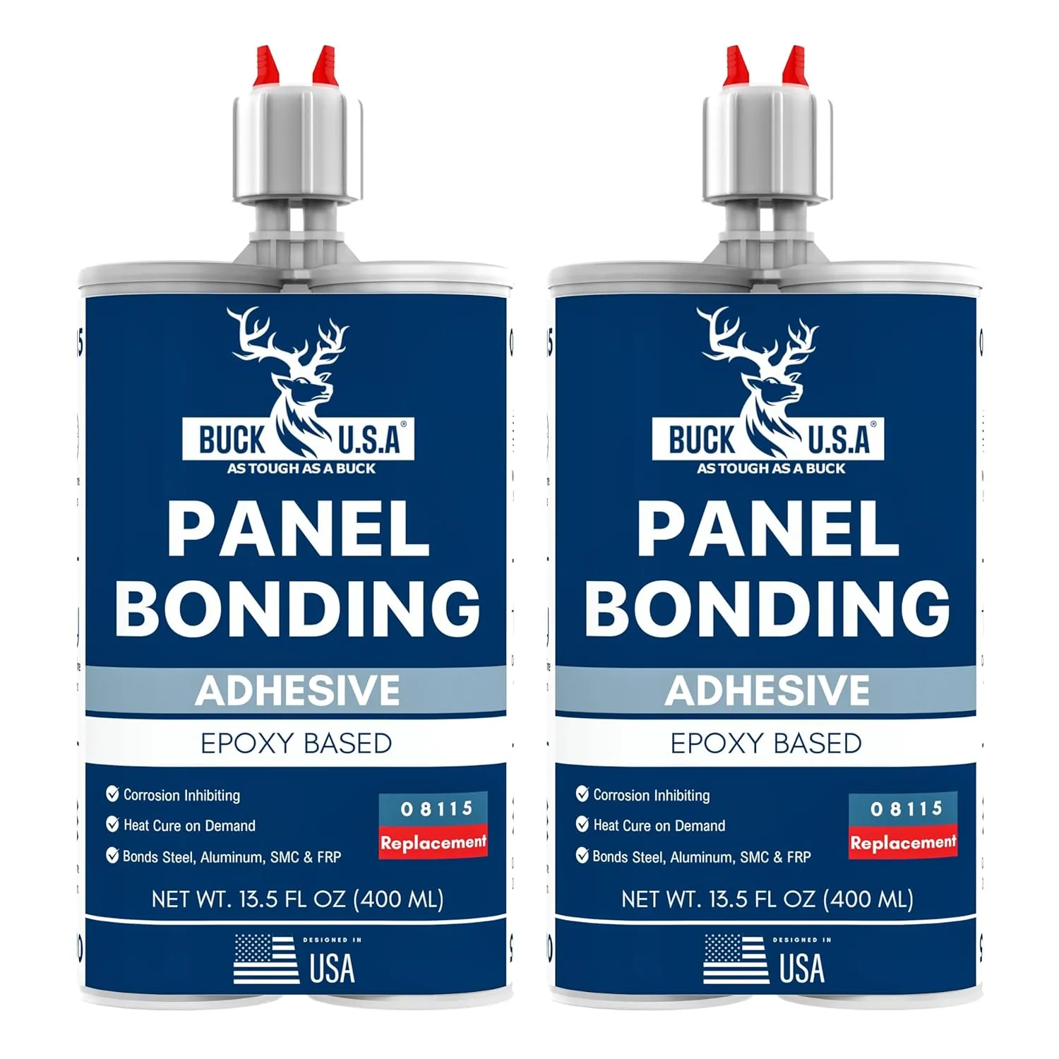 2 Pack Buck Panel Bonding Adhesive, Two-Part Epoxy, 400 ml/13.5 fl oz Cartridge, 08115 Replacement, Heavy Duty Metal Glue for Automotive Use, Bonds w/Steel, Aluminum, Plastic, OEM Recommended, Black