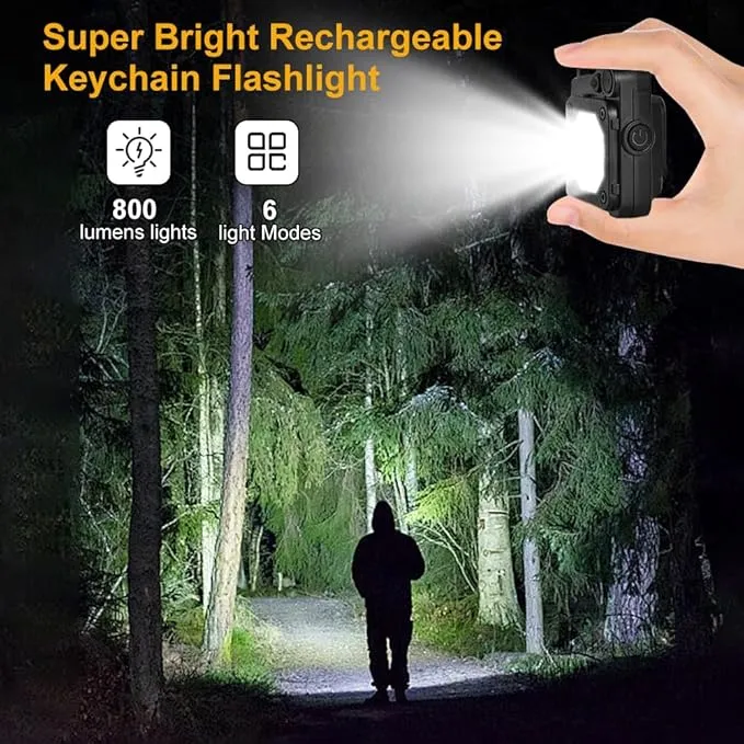 2 Pack Cob Keychain Flashlight,1000 Lumens Bright Rechargeable LED Flashlight, Small Flashlight with Bracket and Screwdriver, Emergency Light for for Fishing,Camping,Hiking and Walking