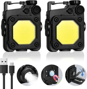 2 Pack Cob Keychain Flashlight,1000 Lumens Bright Rechargeable LED Flashlight, Small Flashlight with Bracket and Screwdriver, Emergency Light for for Fishing,Camping,Hiking and Walking