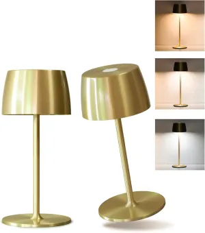 2 Pack Rechargeable Cordless LED Table Lamp - Waterproof Portable Battery-Operated Indoor/Outdoor Lighting for Home, Kitchen, Desk, Patio, Party, Restaurant, Bar (Gold Mini)