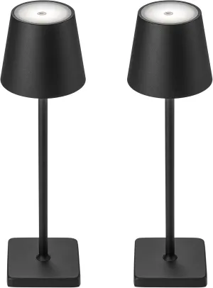 2 Pack Rechargeable Cordless Table Lamps, 5200mAh Battery Touch Table Light, Aluminum Shell Stepless Dimmable Portable LED Desk Lamp for Dinner/Restaurant/Outdoor Black