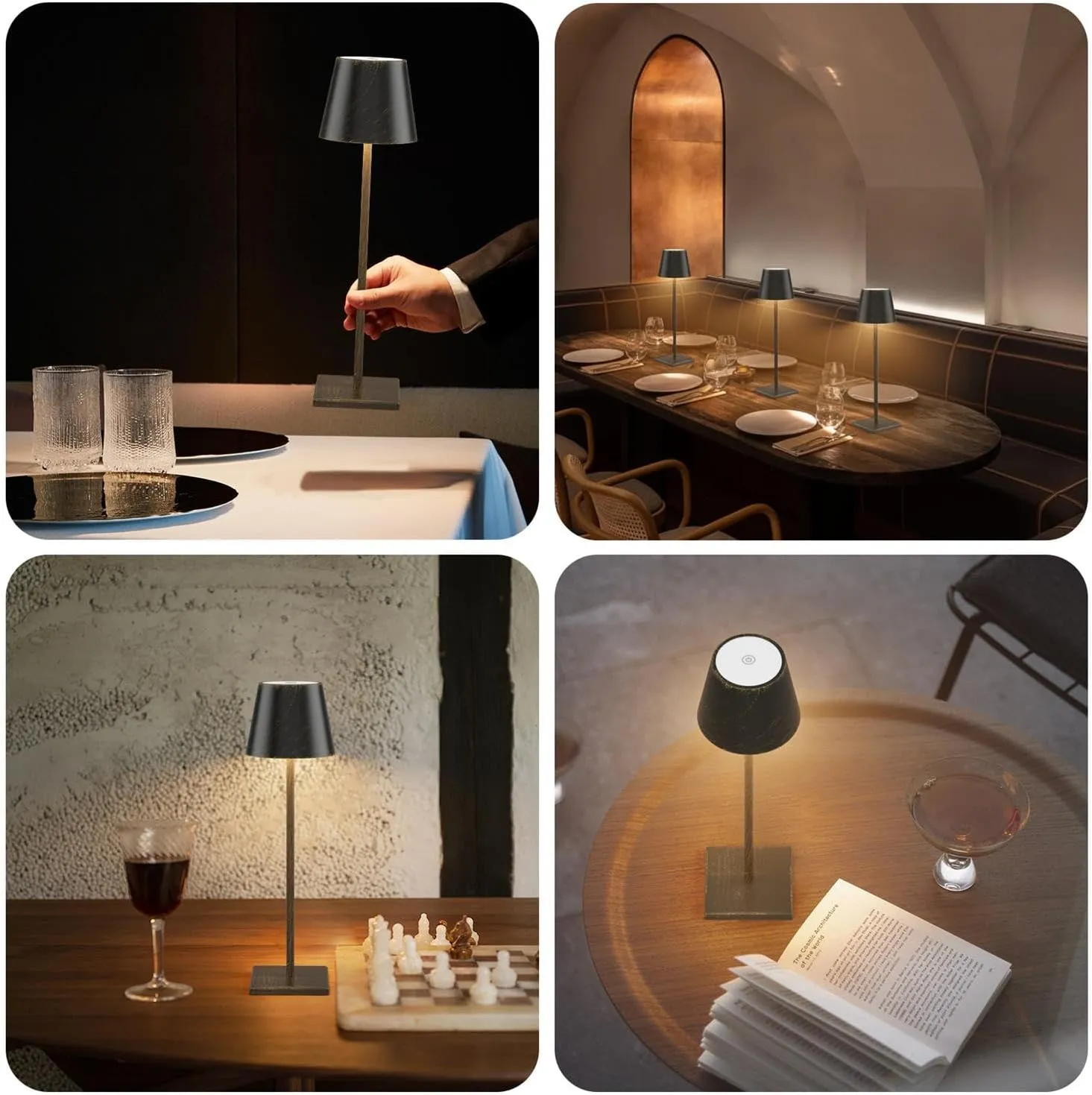 2-Pack Rechargeable Table Lamps LED Cordless Table Lamp 3W 5500mAh Battery Operated Table Light Stepless Dimmable Portable Desk Lamp for Restaurant/Table/Bedroom/Outdoor (Copper)