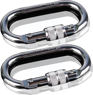 2 Sets of Rock Climbing Carabiner (25KN = 5600 pounds) O-Shaped Super-Strength Steel Screws Lock Anti-Fall Safety Equipment | Camping Outdoor Hiking | Quality Maximization