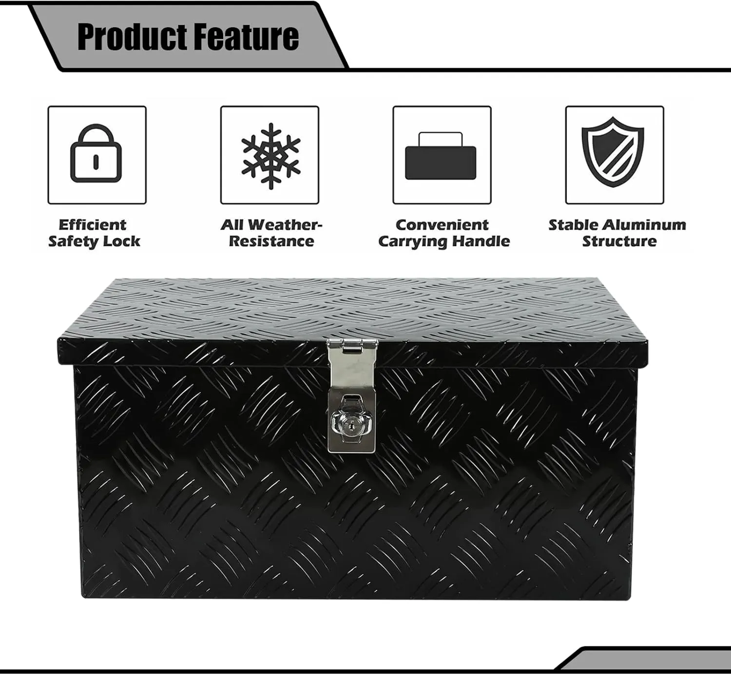 20 Inch Heavy Duty Aluminum Stripes Plated Tool Box Pick Up Truck Bed RV Trailer Toolbox Storage Organizer, Waterproof Underbody Tool Box Storage with Lock and Key (20"x12"x9.5")