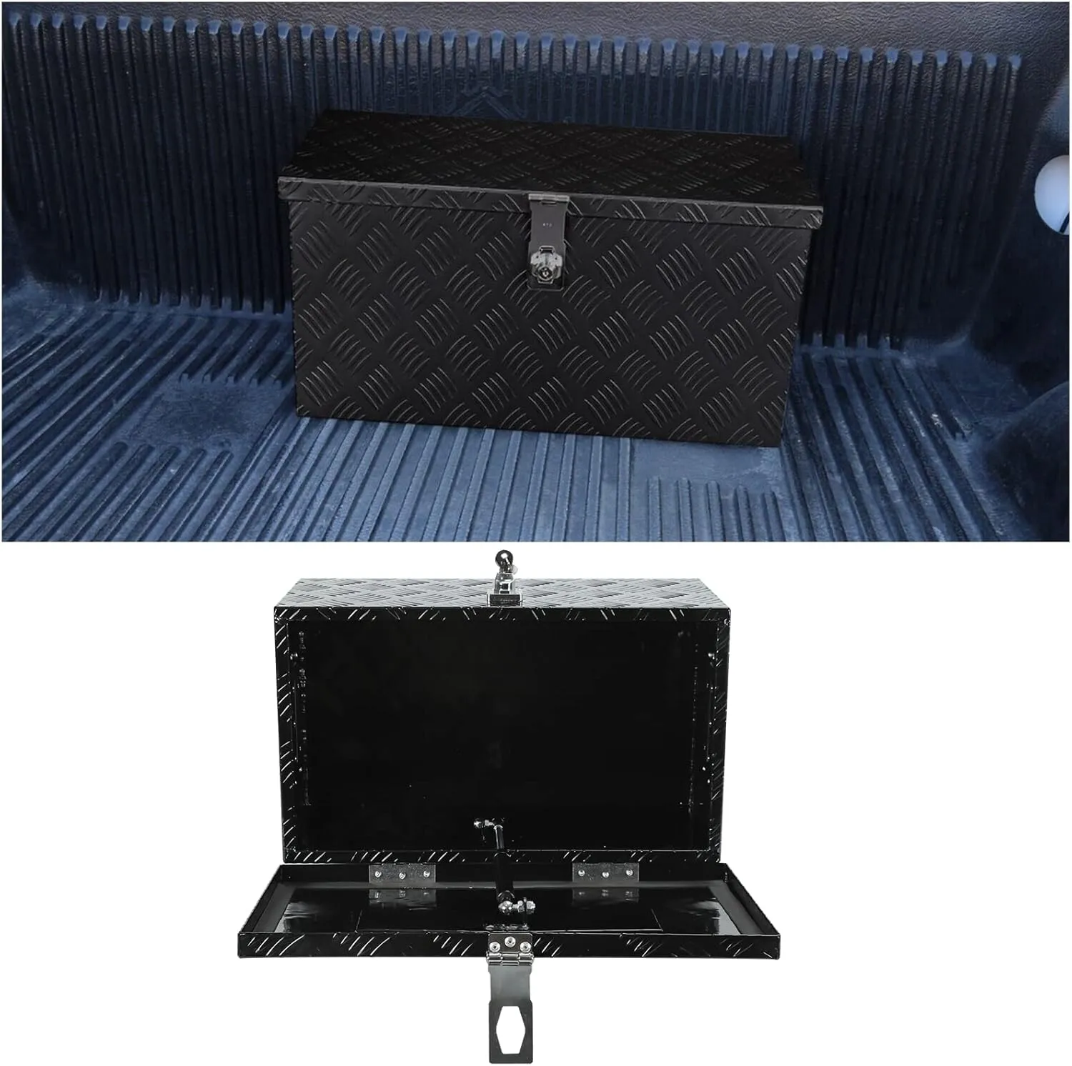 20 Inch Heavy Duty Aluminum Stripes Plated Tool Box Pick Up Truck Bed RV Trailer Toolbox Storage Organizer, Waterproof Underbody Tool Box Storage with Lock and Key (20"x12"x9.5")
