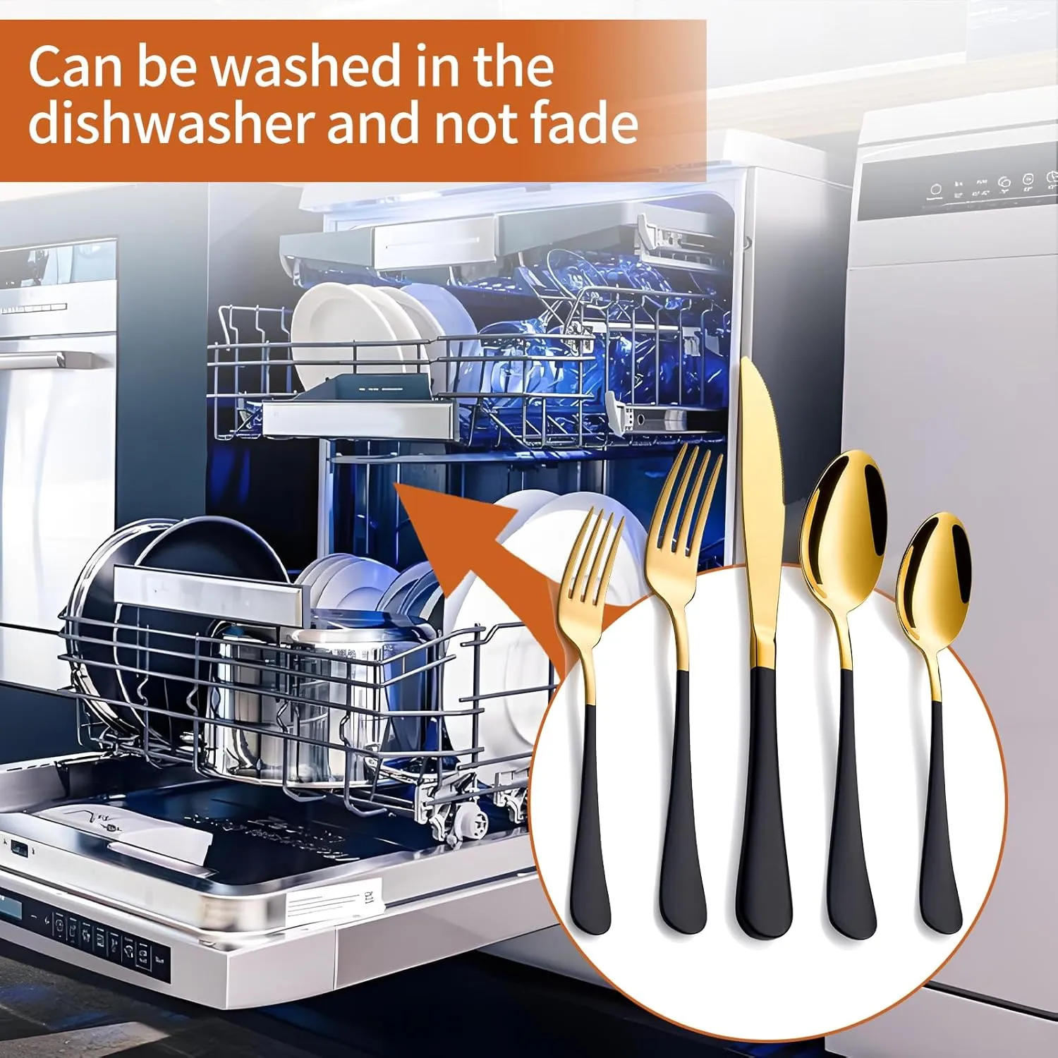20 Piece Gold and Black 18/0 Flatware Utensil Set for 4, Include Dinner Knife,Dinner Forks,Dinner Spoons,Salad Forks,Teaspoons,Silverware Set for 4, Dishwasher Safe