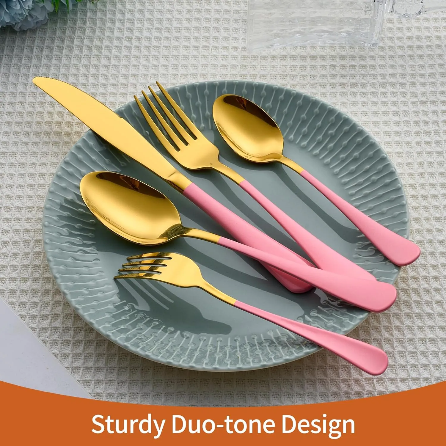 20 Piece Gold and Pink 18/0 Flatware Utensil Set for 4, Include Dinner Knife,Dinner Forks,Dinner Spoons,Salad Forks,Teaspoons,Silverware Set for 4, Dishwasher Safe