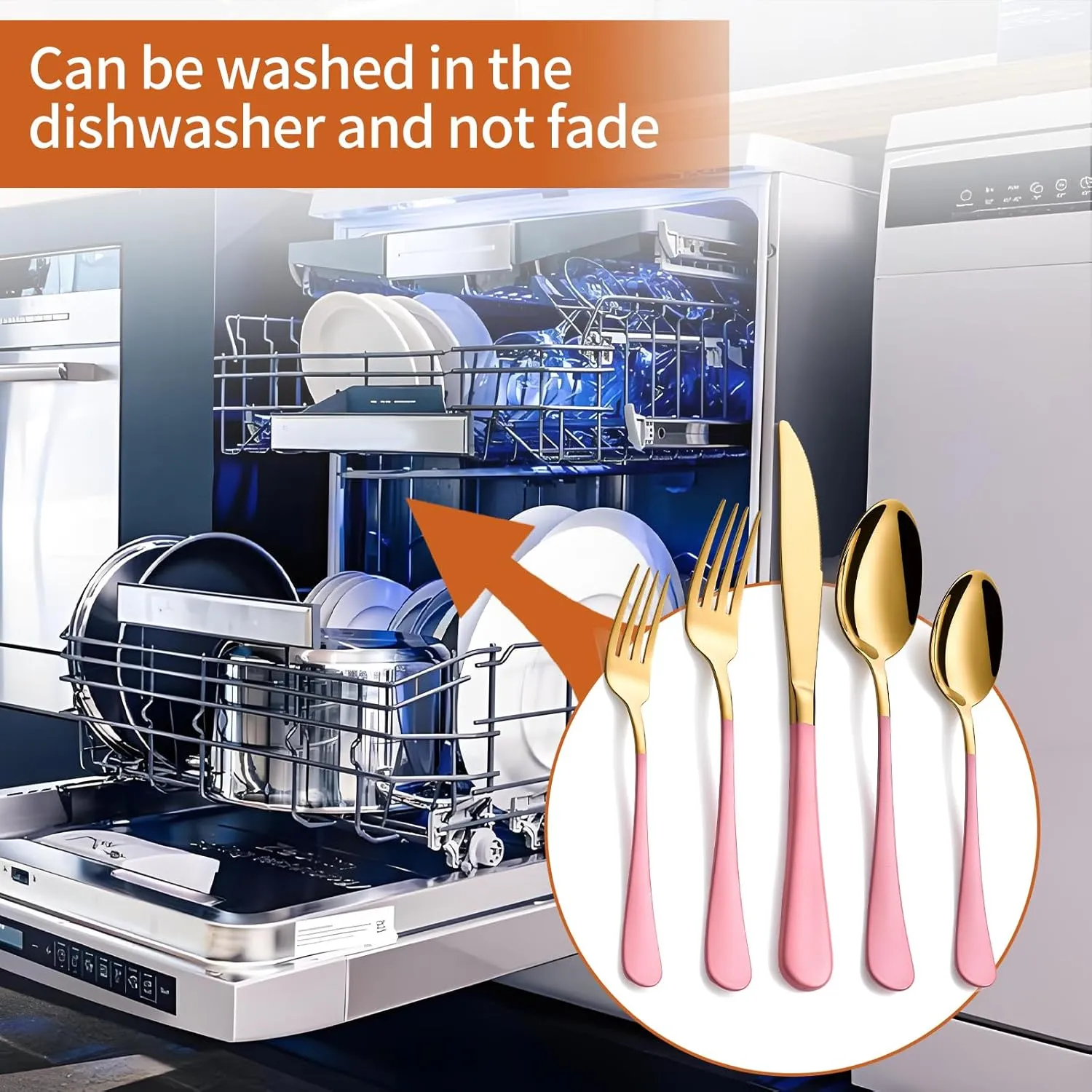 20 Piece Gold and Pink 18/0 Flatware Utensil Set for 4, Include Dinner Knife,Dinner Forks,Dinner Spoons,Salad Forks,Teaspoons,Silverware Set for 4, Dishwasher Safe