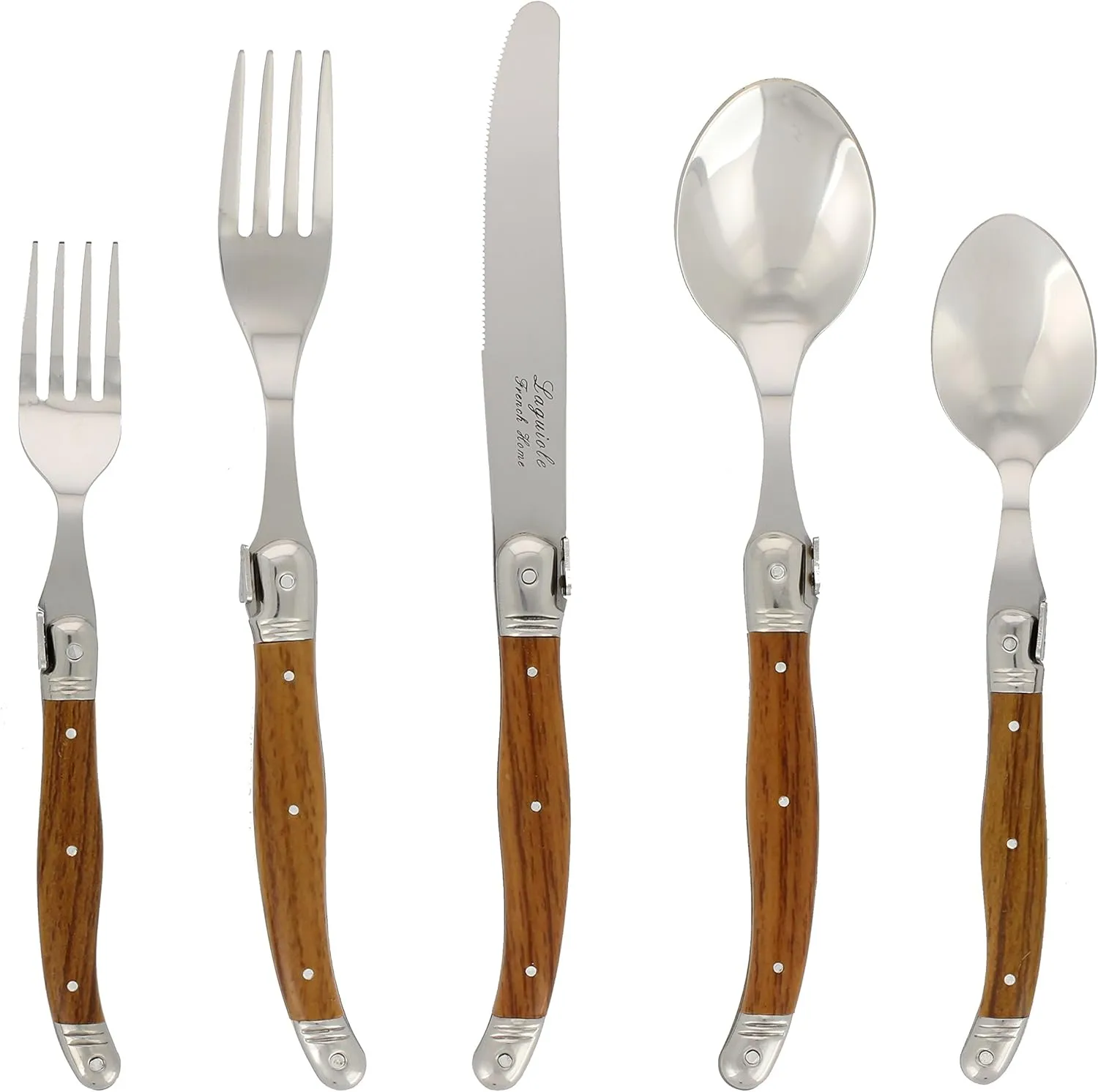 20 Piece Laguiole Flatware Set, Wood Grain
