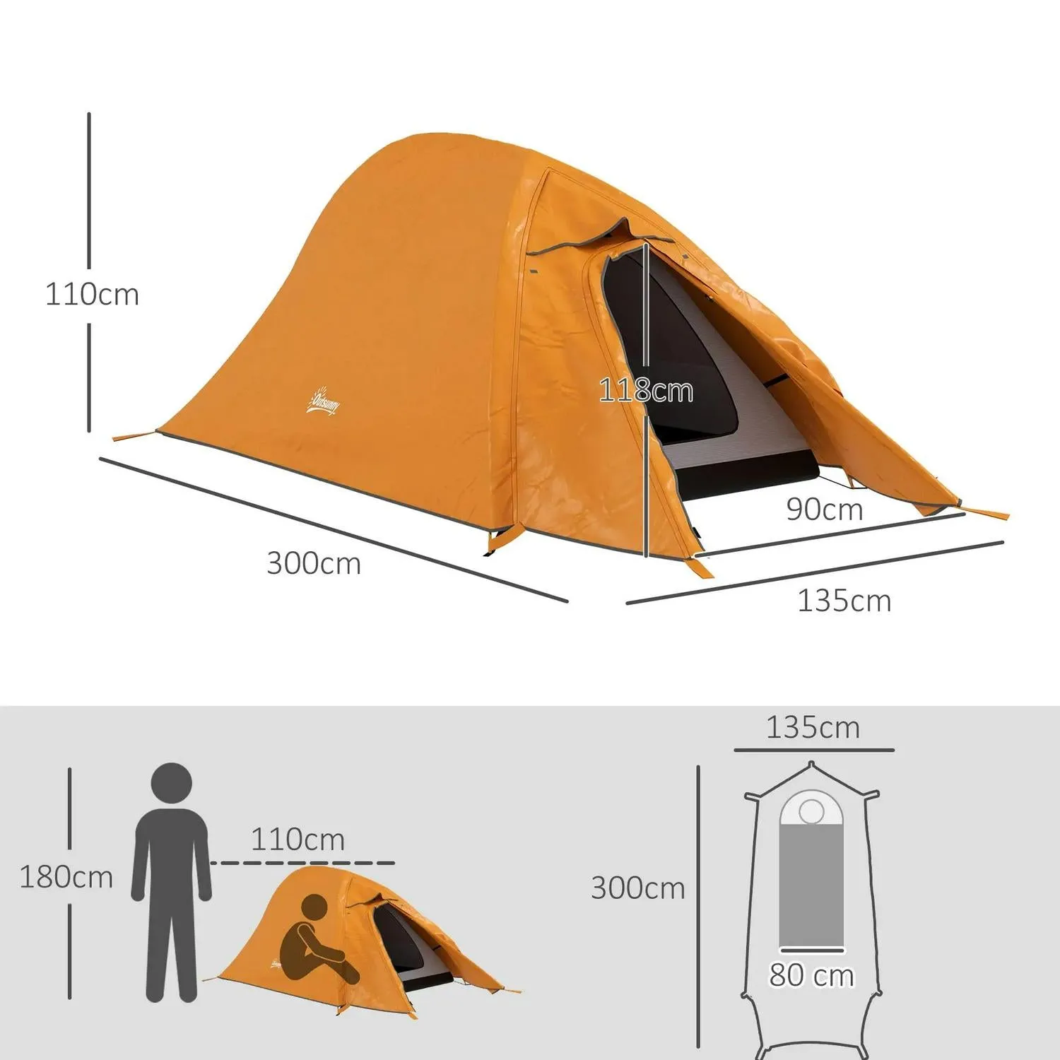 2000mm Smart-powered Camping Waterproof Exclusive offer Man With Bag, Carry Lightweight, Backpacking And Double 1-2 Orange Tent, Outsunny Layer
