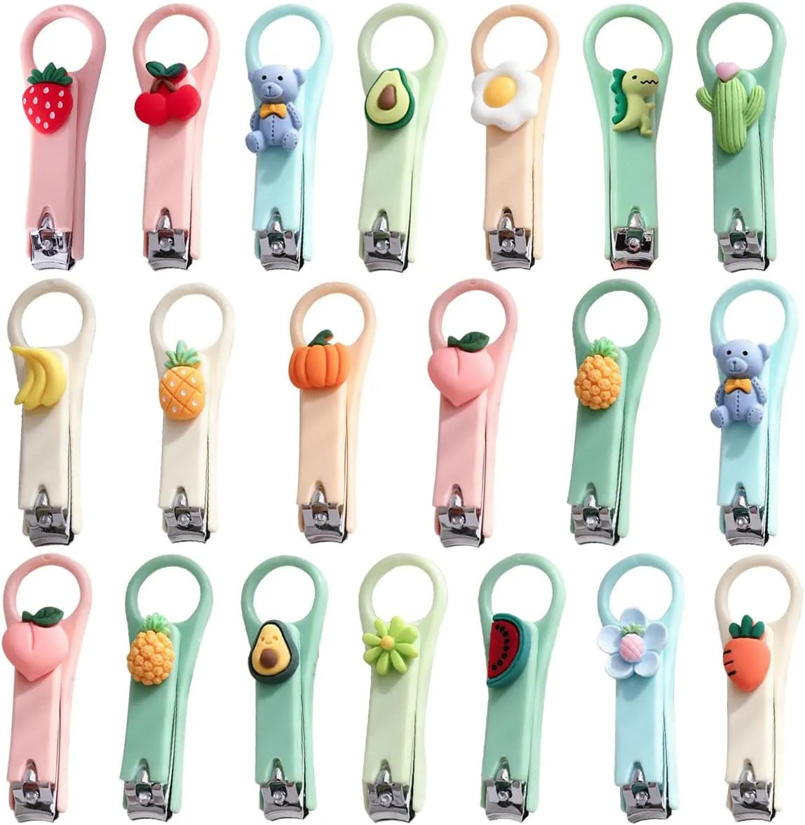 20Pcs Cartoon Nail Cutters, Nail Clippers Set Nail Trimmer Fingernail Clippers Stainless Steel Nail Clippers for Women and Men,Random Style Multi-Colored