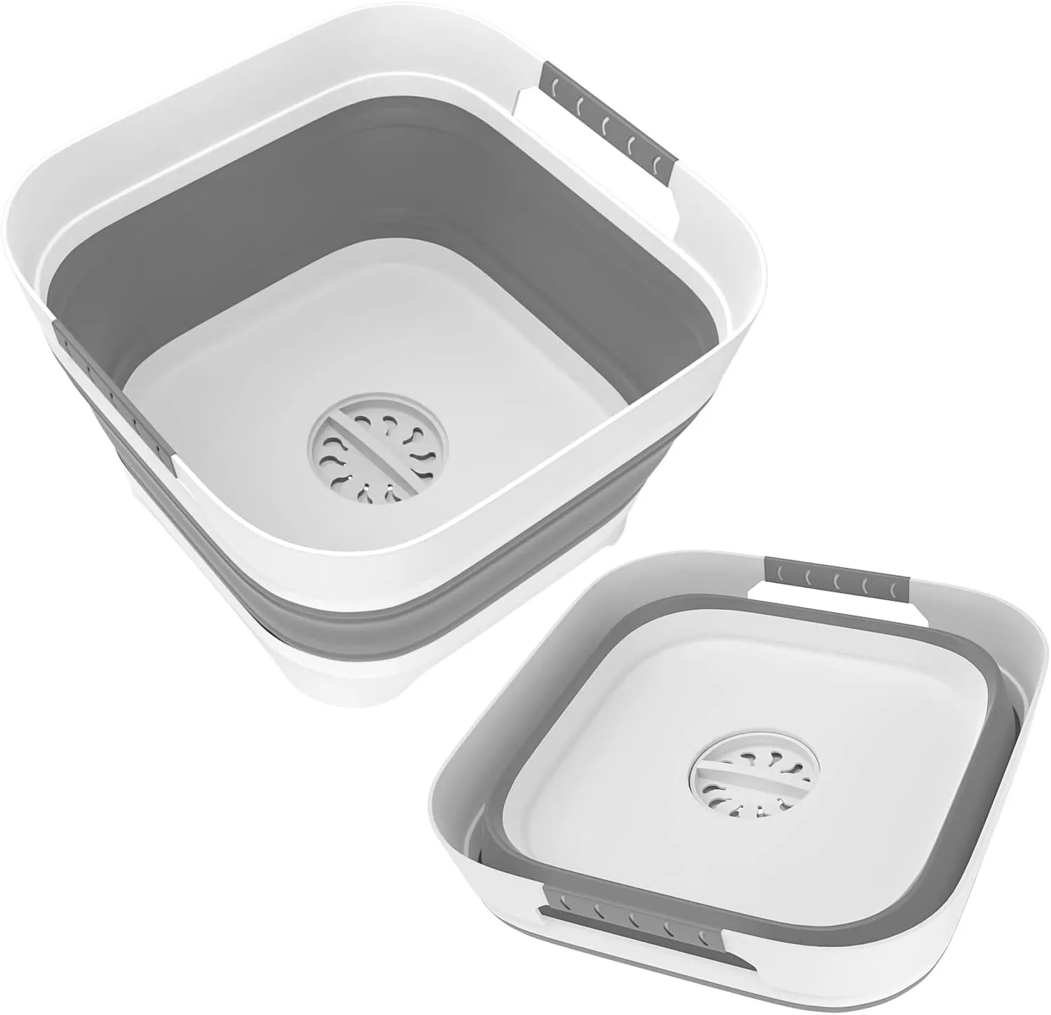 2.4 Gal(9L) Collapsible Dish Basin Bucket with Drain Plug Portable Sink Space Saving Multiuse Bottle Washing Basin Foldable Sink Tub for Kitchen Camping RV Vegetable Washing Dishes Upgraded