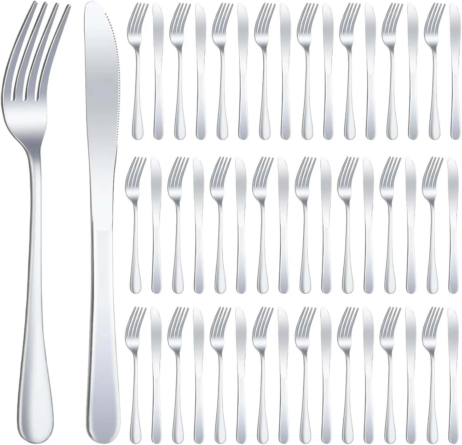 24 Pcs Stainless Steel Silverware Dinner Fork and Knife Set Flatware Forks Silver Tableware Cutlery Set Bulk for Kitchen Restaurant Home (8.1X 1 Inch, 8 X 0.8 Inch)