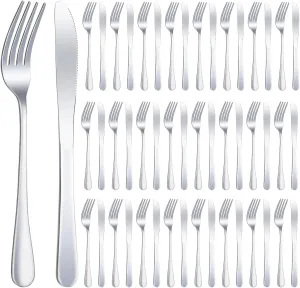24 Pcs Stainless Steel Silverware Dinner Fork and Knife Set Flatware Forks Silver Tableware Cutlery Set Bulk for Kitchen Restaurant Home (8.1X 1 Inch, 8 X 0.8 Inch)