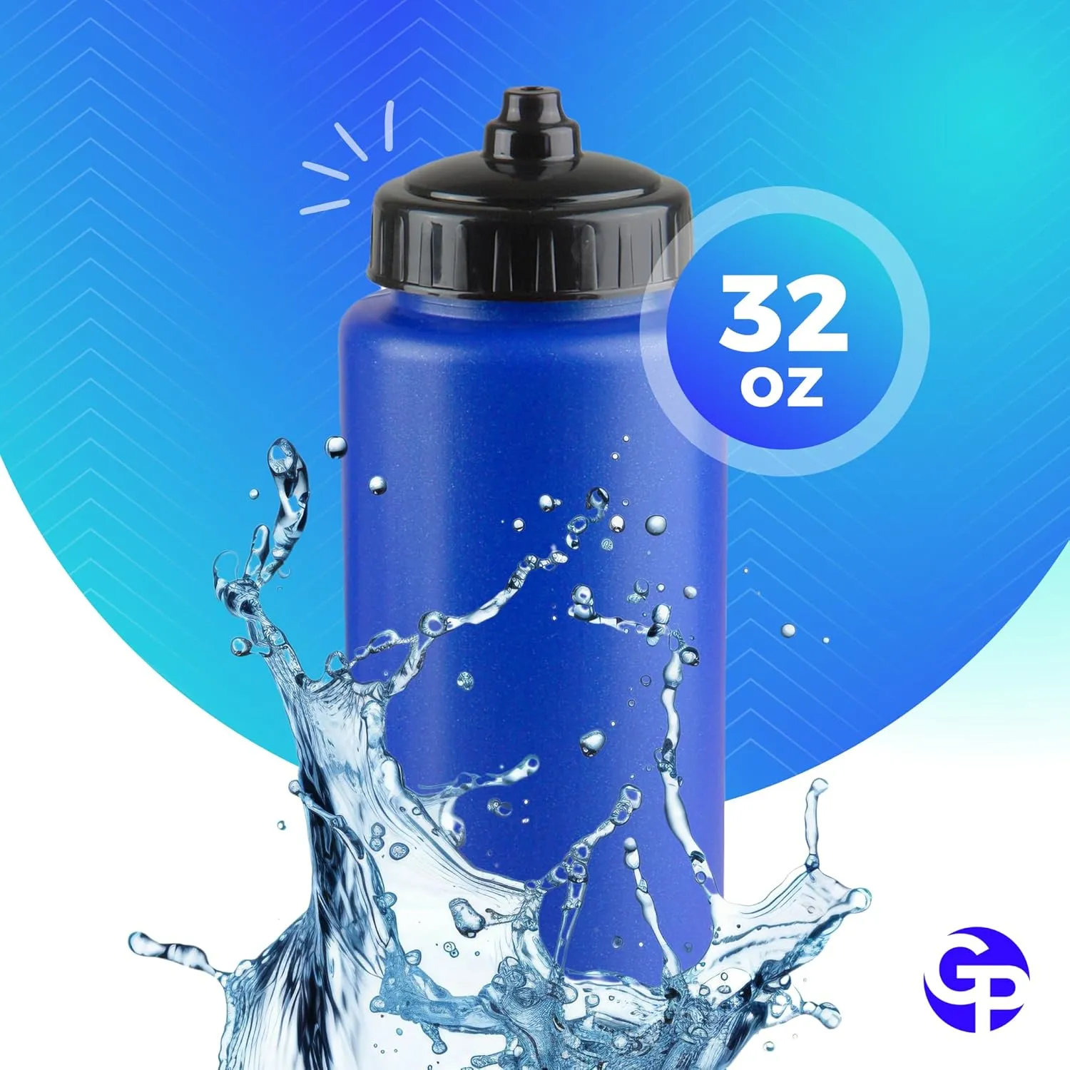 25-Pack, 32 oz Water Bottles, BPA Free Squeeze Bottle, Blue Water Bottle with Black Lid, Made in USA by Gary Plastic Packaging