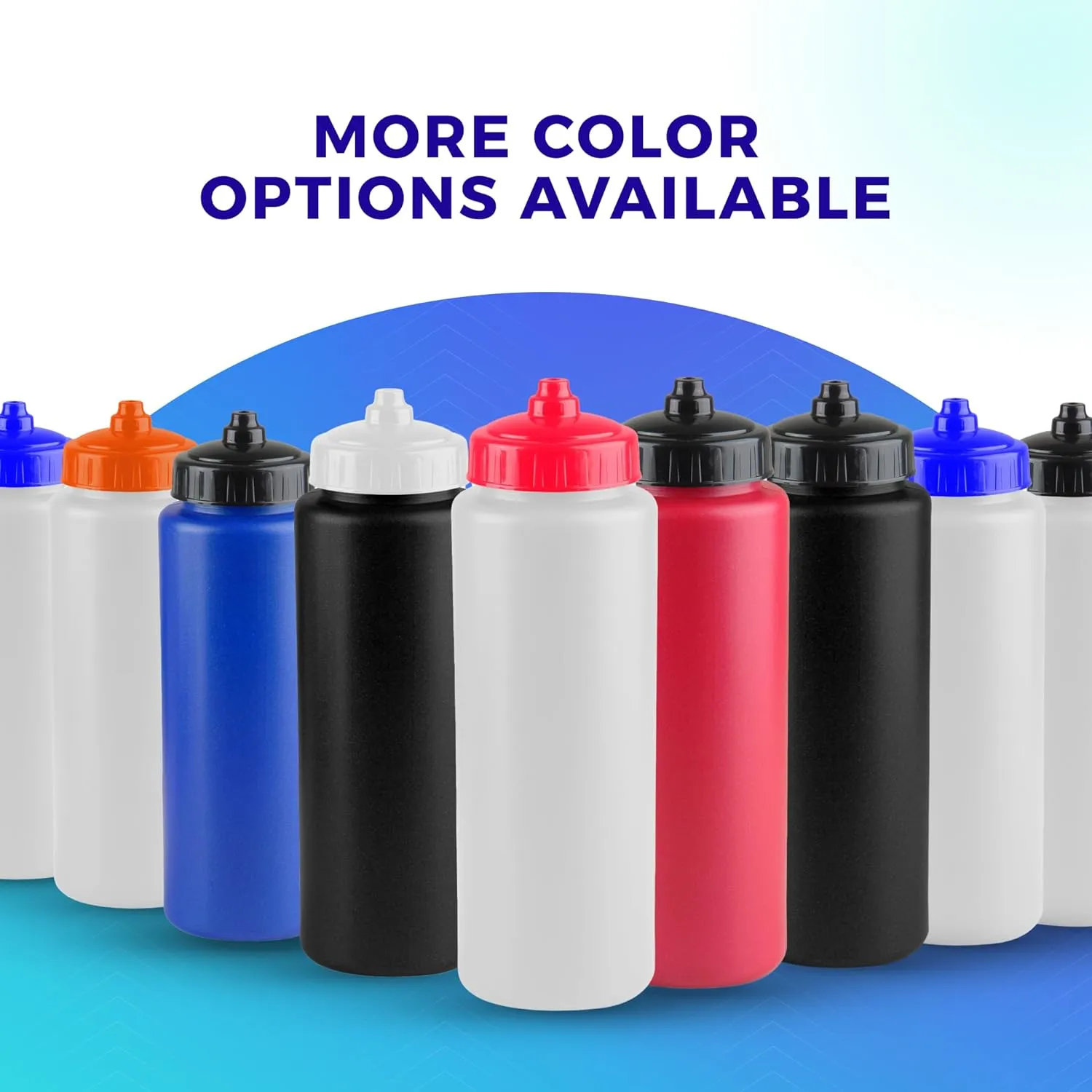 25-Pack, 32 oz Water Bottles, BPA Free Squeeze Bottle, Blue Water Bottle with Black Lid, Made in USA by Gary Plastic Packaging