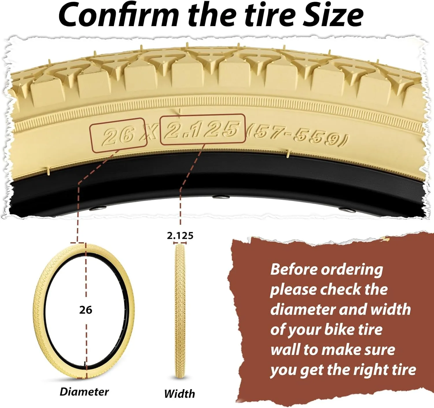 26 Inch Cruiser Bike Tires Set: MOHEGIA 26x2.125 Inch Folding Tires 2-Pack,Pair Bike Tubes,and 2 Tire Levers Replacement Kit for Beach Cruiser and Urban Commuting Bicycle