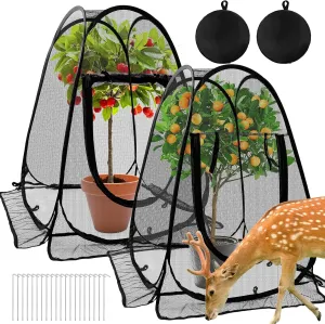 2pcs Pop Up Mesh Plant Protectors from Animals,Large Plant Netting Guard Cover with 8 Stake Crop Cage Fine Mesh Plant Tents for Protect Flower Tomato Vegetable from Deer Cat Bird Squirrel, 28x28x34 In