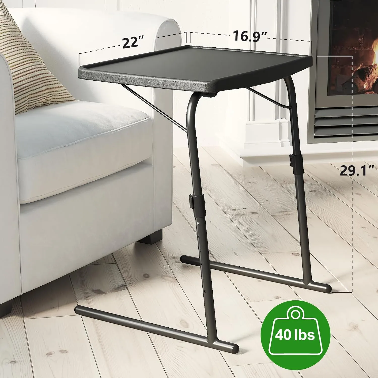 2PK TV Tray Table, Max Folding TV Dinner Tray w/6 Height & 3 Tilt Angle, Adjustable TV Trays for Eating on Couch, Large Size Foldable Couch Laptop Table, Black, 16.9 x 22 x 29.1inch, 110lbs