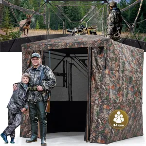 3-4 Person Hunting Blind - 270 Degree See Through Deer Blind with Magnetic Full Open Door - Pop Up Ground Blinds - Portable Resilient Hunting Tent for Deer & Turkey