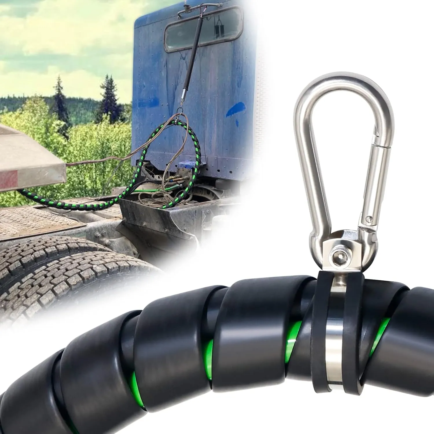 3 in 1 15 Ft Length Wrap Heavy Duty 7 Way Truck Tractor Trailer Rig Electric Cable Wrap Cord ABS & Air Line Hose Assembly with Aluminum Emergency Universal Glad Hands and Anodized Glad Handle