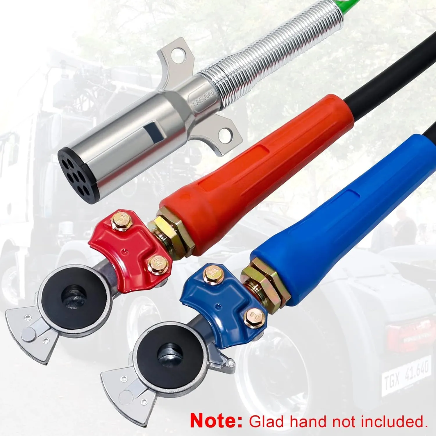 3 in 1 15 Ft Length Wrap Heavy Duty 7 Way Truck Tractor Trailer Rig Electric Cable Wrap Cord ABS & Air Line Hose Assembly with Aluminum Emergency Universal Glad Hands and Anodized Glad Handle