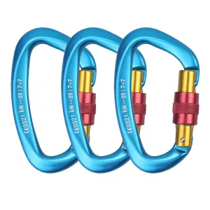 3 Pieces Heavy Duty Climbing Carabiners, 25kn Auto Locking Rock Climbing Carabin