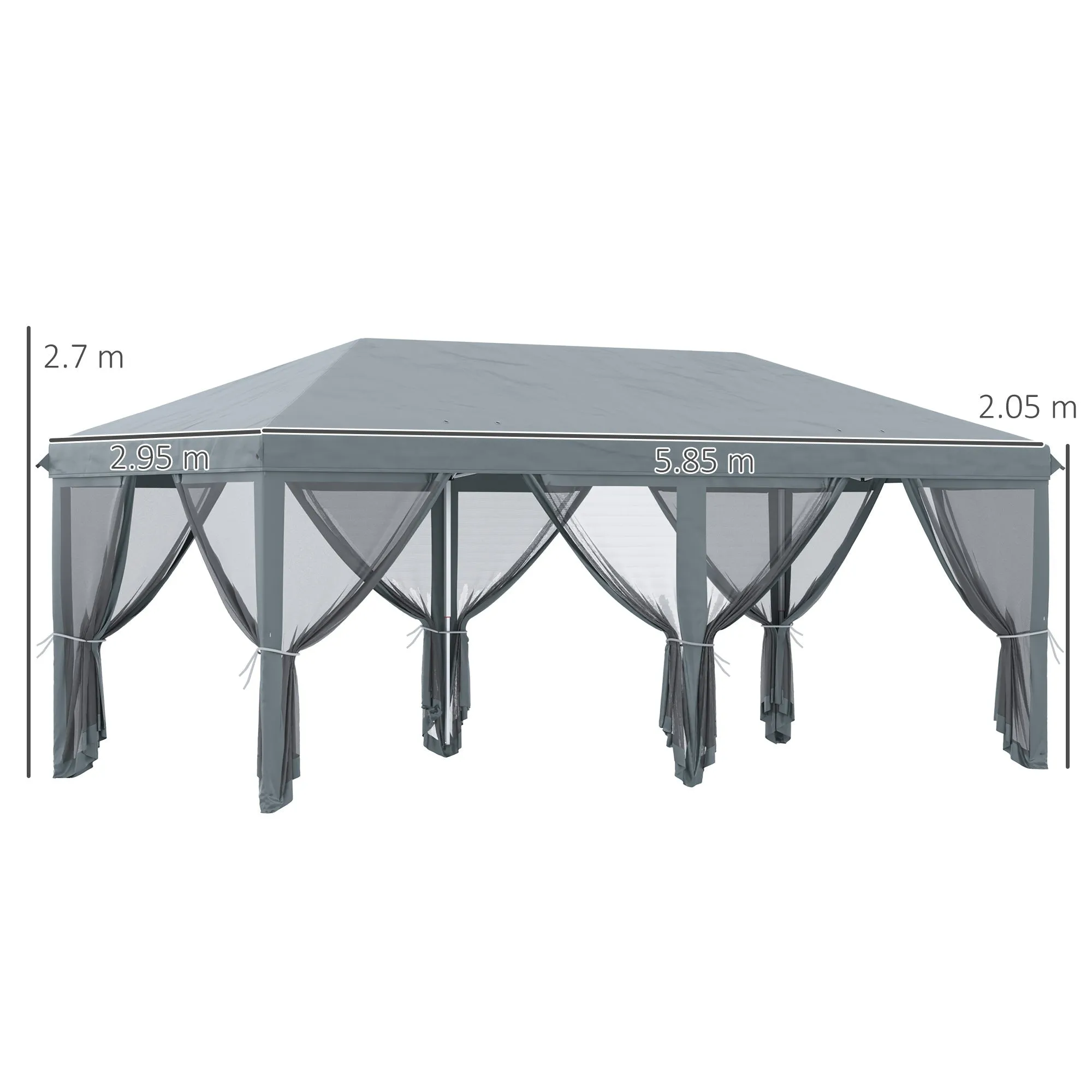 3 x 6m Pop Up Gazebo, Outdoor Canopy Shelter, Marquee Party Wedding Tent with 6 Mesh Walls and Carry Bag, Grey