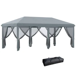3 x 6m Pop Up Gazebo, Outdoor Canopy Shelter, Marquee Party Wedding Tent with 6 Mesh Walls and Carry Bag, Grey