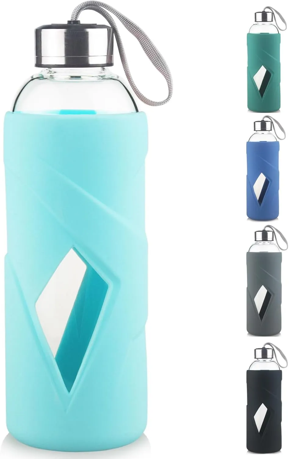 32 OZ Borosilicate Glass Water Bottle BPA Free Reusable Glass Drinking Bottle with Silicone Sleeve and Stainless Steel Lid