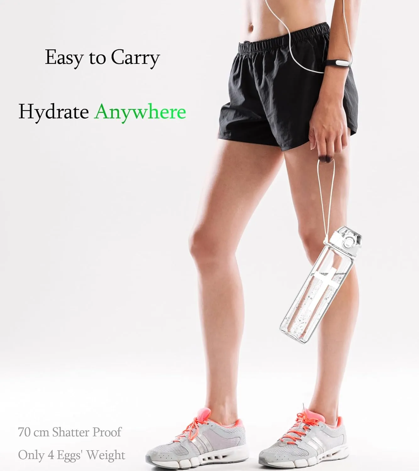 32oz/1L Water Bottle, Durable Tritan, Leak-Proof, Dishwasher-Safe, BPA-Free, Drop-Resistant, Chug Lid/Straw, Hand Loop, Carabiner for Hiking/Backpack/Sport (Cross, Transparent)