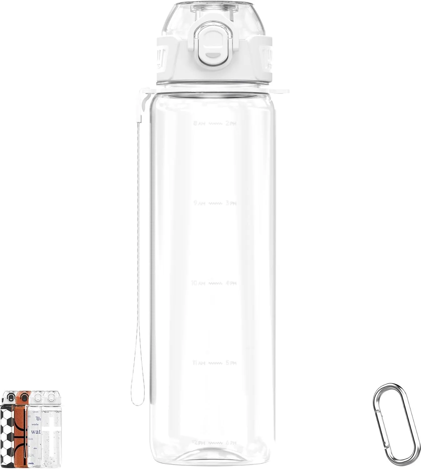32oz/1L Water Bottle, Durable Tritan, Leak-Proof, Dishwasher-Safe, BPA-Free, Drop-Resistant, Chug Lid/Straw, Hand Loop, Carabiner for Hiking/Backpack/Sport (Minimalism. Transparent)