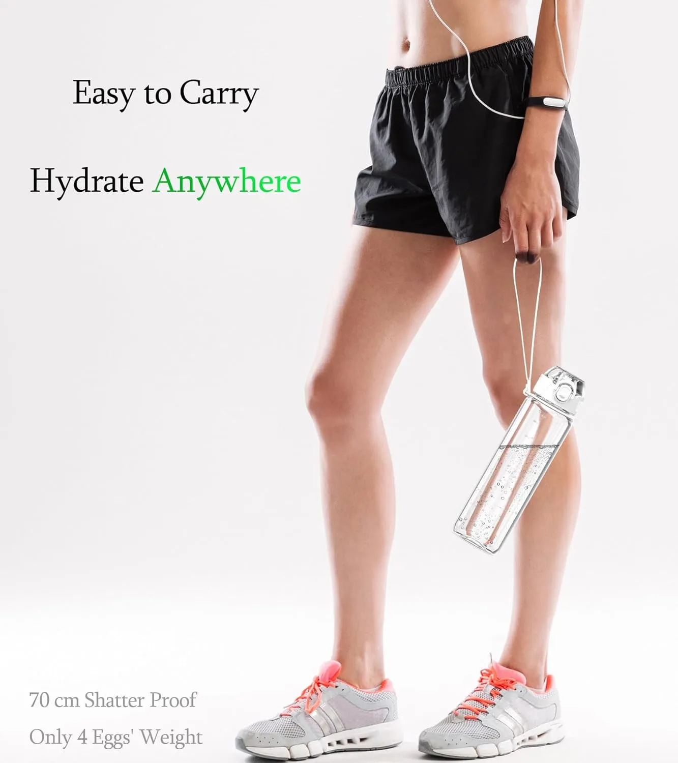 32oz/1L Water Bottle, Durable Tritan, Leak-Proof, Dishwasher-Safe, BPA-Free, Drop-Resistant, Chug Lid/Straw, Hand Loop, Carabiner for Hiking/Backpack/Sport (Minimalism. Transparent)