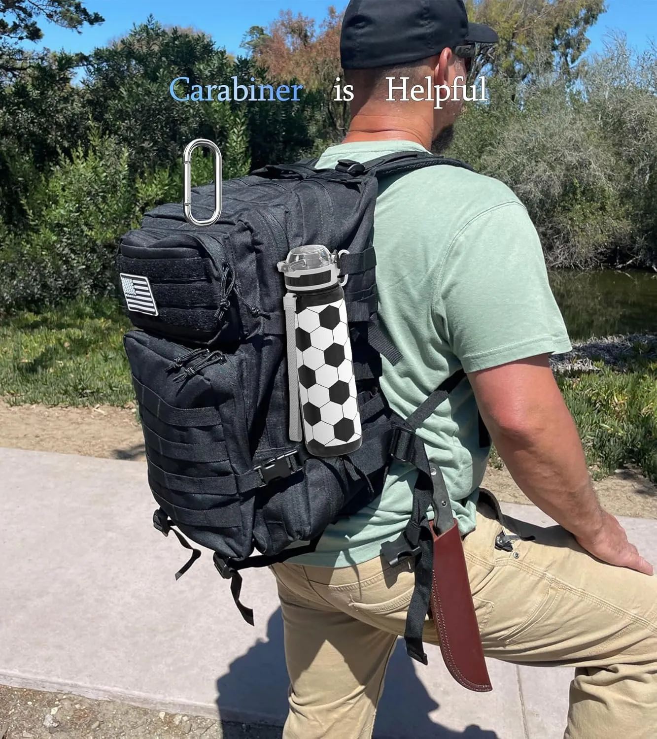 32oz/1L Water Bottle, Durable Tritan, Leak-Proof, Dishwasher-Safe, BPA-Free, Drop-Resistant, Chug Lid/Straw, Hand Loop, Carabiner for Hiking/Backpack/Sport (Soccer/Football)