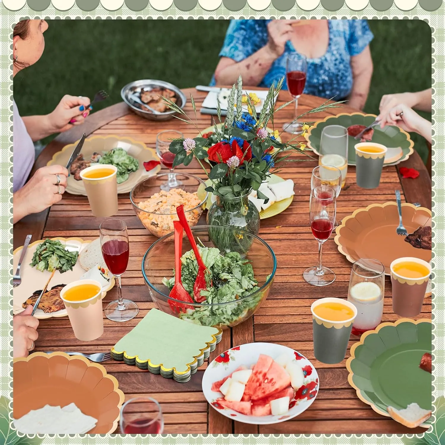 338 Pcs Sage Green and Brown Plates and Napkins Party Supplies for Guests Woodland Baby Shower Tableware Include Forest Scalloped Plates Paper Napkin Cup Spoon Fork Knife for Wedding Birthday
