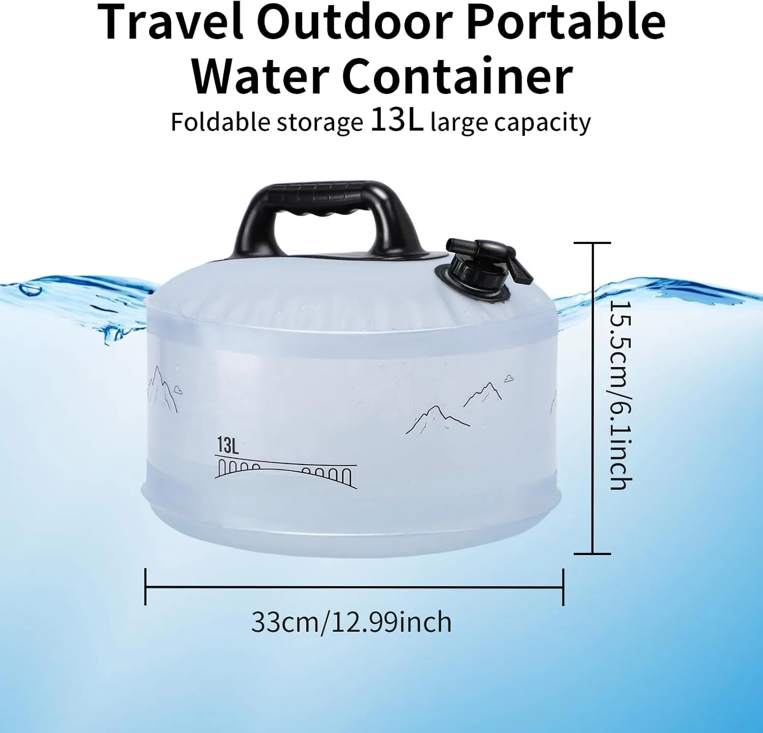 3.4/4 Gallon Collapsible Water Container, BPA Free Camping Water Storage Containers, Water Storage Jug with Spigot, Leakproof for Camping, Survival