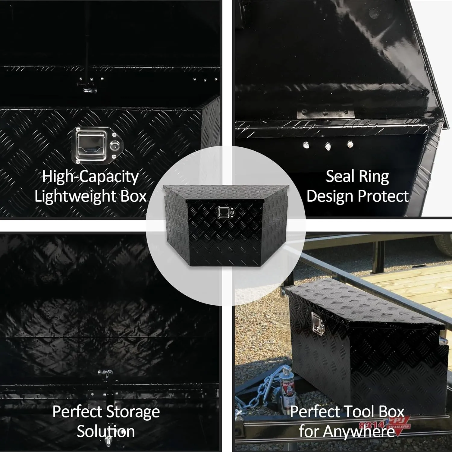 36 Inch Aluminum Trailer Tongue Tool Box 5 Bar Tread Wide Utility ToolBox for Pick Up Truck RV Storage Organizer Tool Box with Lock and Keys - 36"X19"X17.5" Black