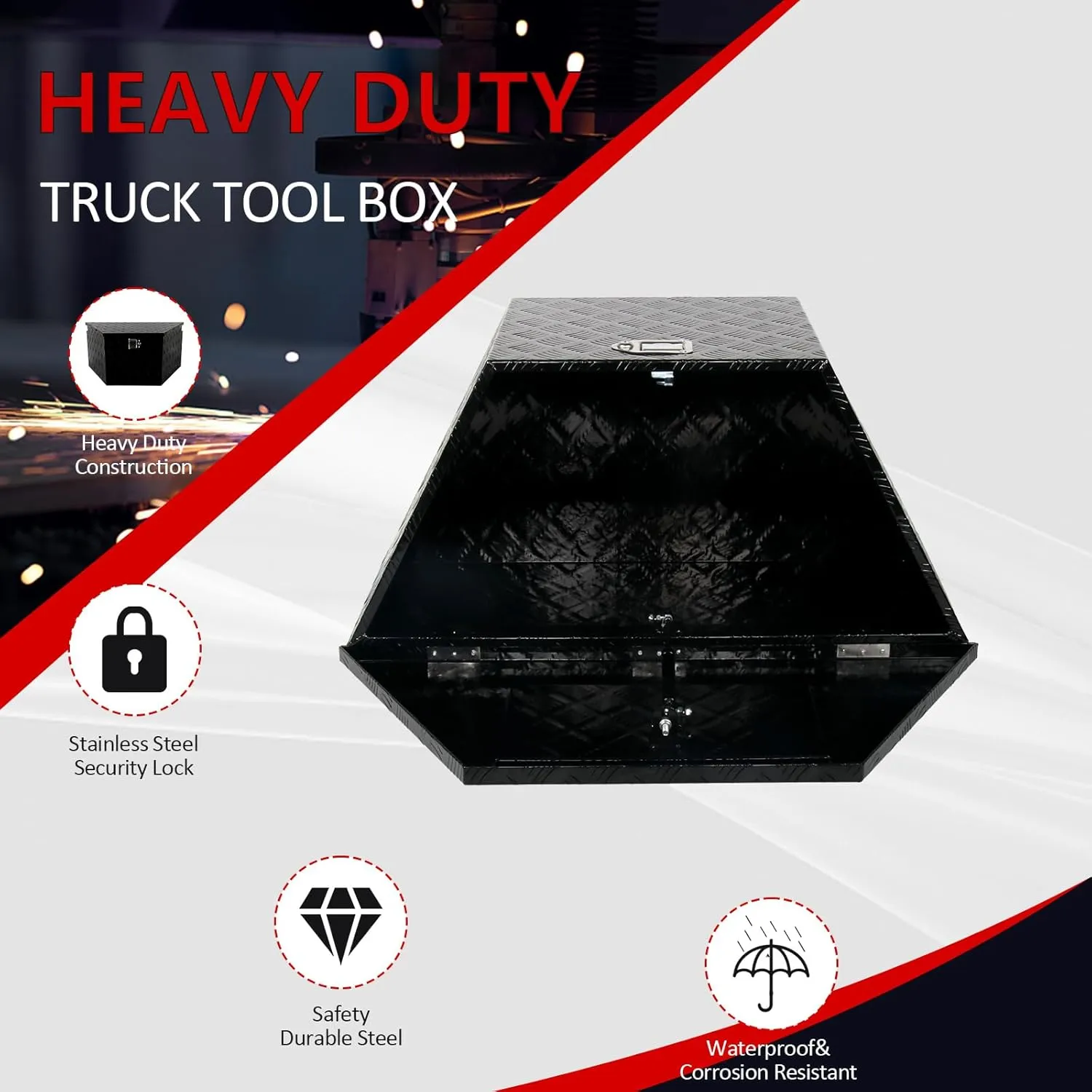 36 Inch Aluminum Trailer Tongue Tool Box 5 Bar Tread Wide Utility ToolBox for Pick Up Truck RV Storage Organizer Tool Box with Lock and Keys - 36"X19"X17.5" Black