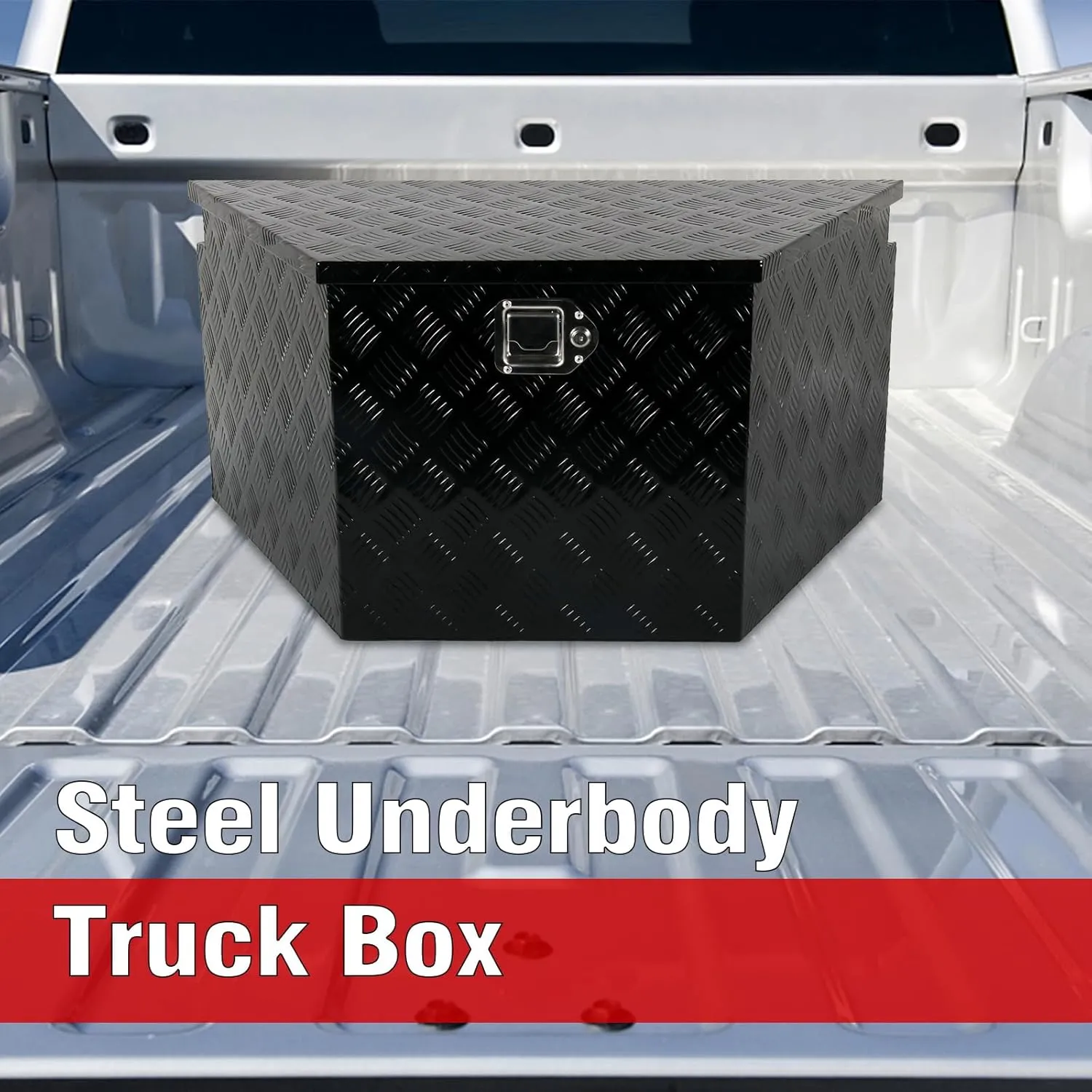 36 Inch Aluminum Trailer Tongue Tool Box 5 Bar Tread Wide Utility ToolBox for Pick Up Truck RV Storage Organizer Tool Box with Lock and Keys - 36"X19"X17.5" Black