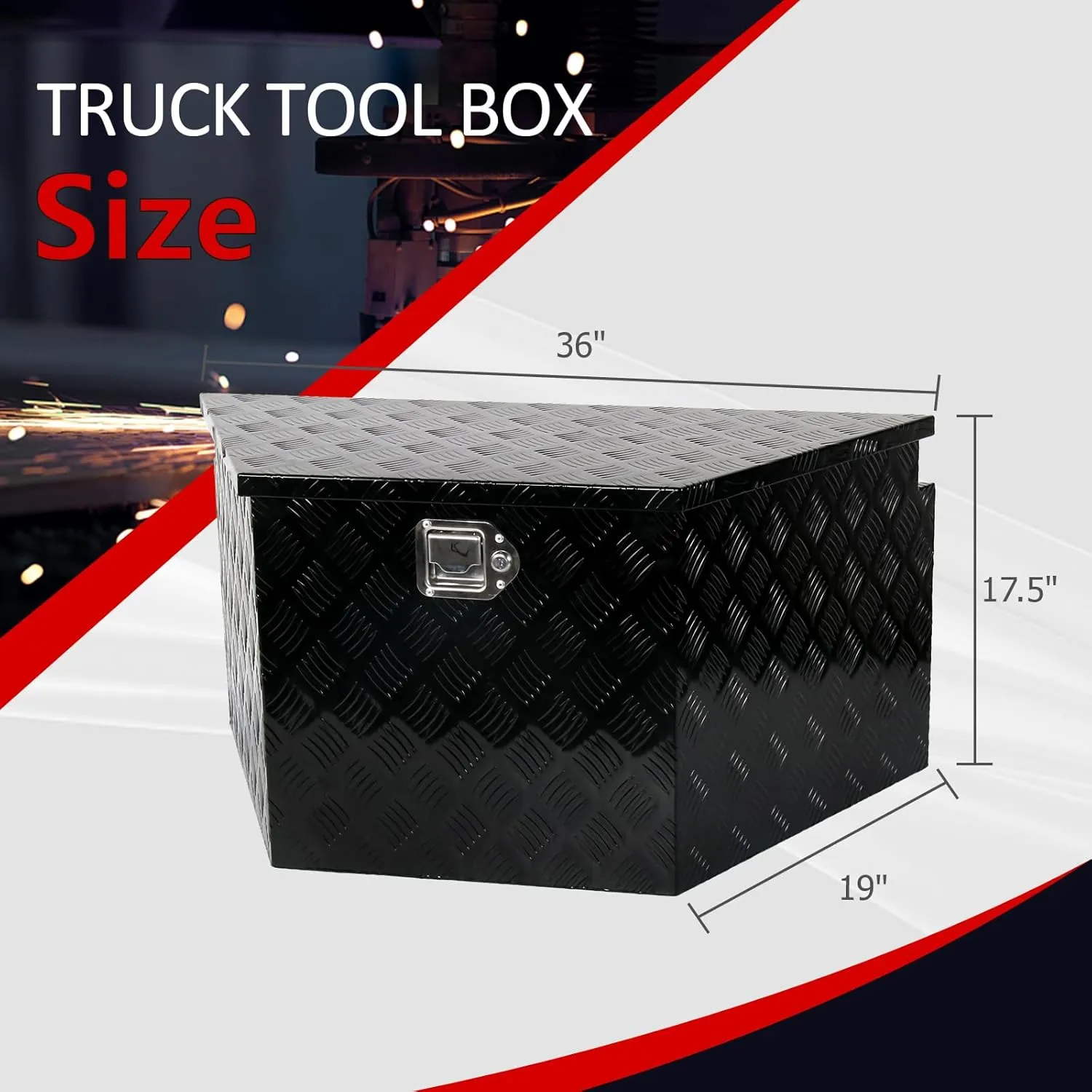 36 Inch Aluminum Trailer Tongue Tool Box 5 Bar Tread Wide Utility ToolBox for Pick Up Truck RV Storage Organizer Tool Box with Lock and Keys - 36"X19"X17.5" Black