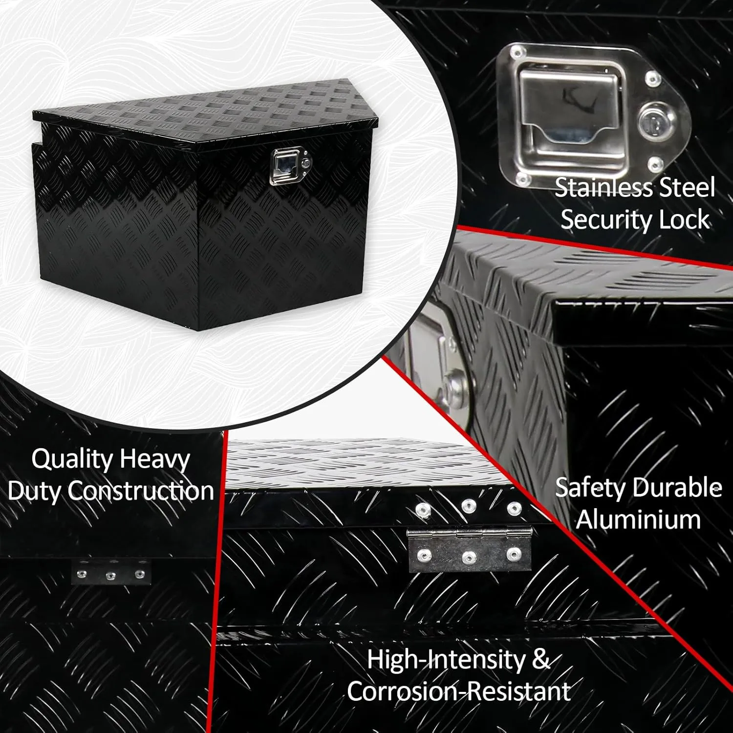 36 Inch Aluminum Trailer Tongue Tool Box 5 Bar Tread Wide Utility ToolBox for Pick Up Truck RV Storage Organizer Tool Box with Lock and Keys - 36"X19"X17.5" Black