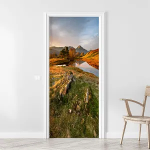3D Door Sticker Beautiful Autumn Colours Evening Sunlight Kelly Hall Tarn Lake Door Mural Peel and Stick Self-Adhesive Decal Removable Wallpaper Poster Home Decor for Bedroom 30.3"x78.7"