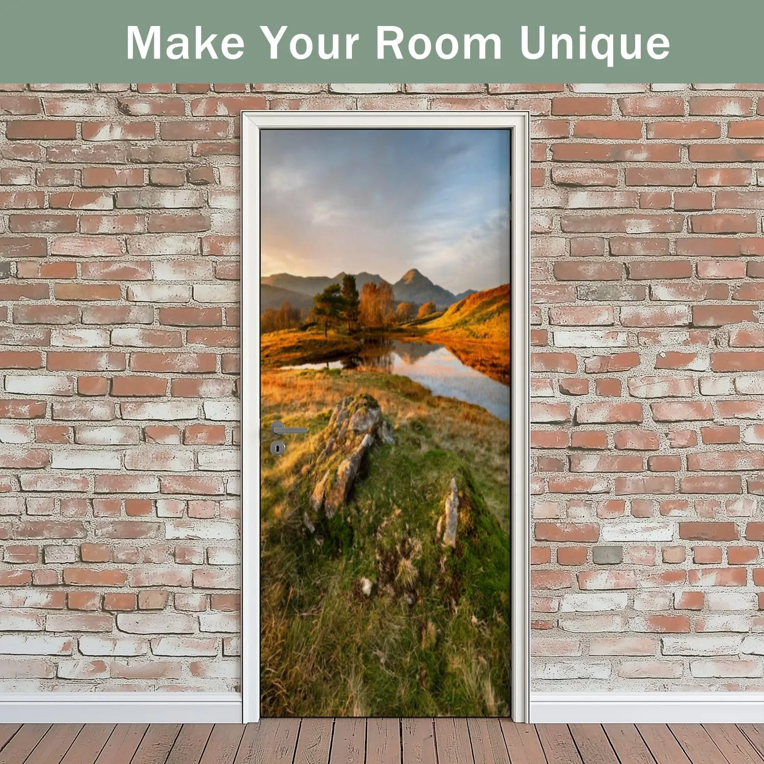 3D Door Sticker Beautiful Autumn Colours Evening Sunlight Kelly Hall Tarn Lake Door Mural Peel and Stick Self-Adhesive Decal Removable Wallpaper Poster Home Decor for Bedroom 30.3"x78.7"